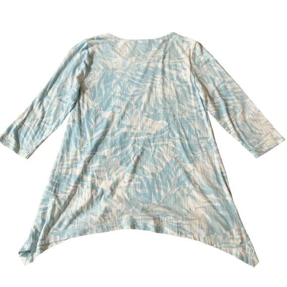 Chico's Blouse Sz 0 (Small) Aqua Blue Floral Tunic Soft Asymmetrical Beachy - Picture 12 of 15